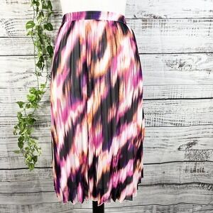 Worthington Skirt size 12 Pink Purple Black Pleated Sheer Chevron Knee Modest